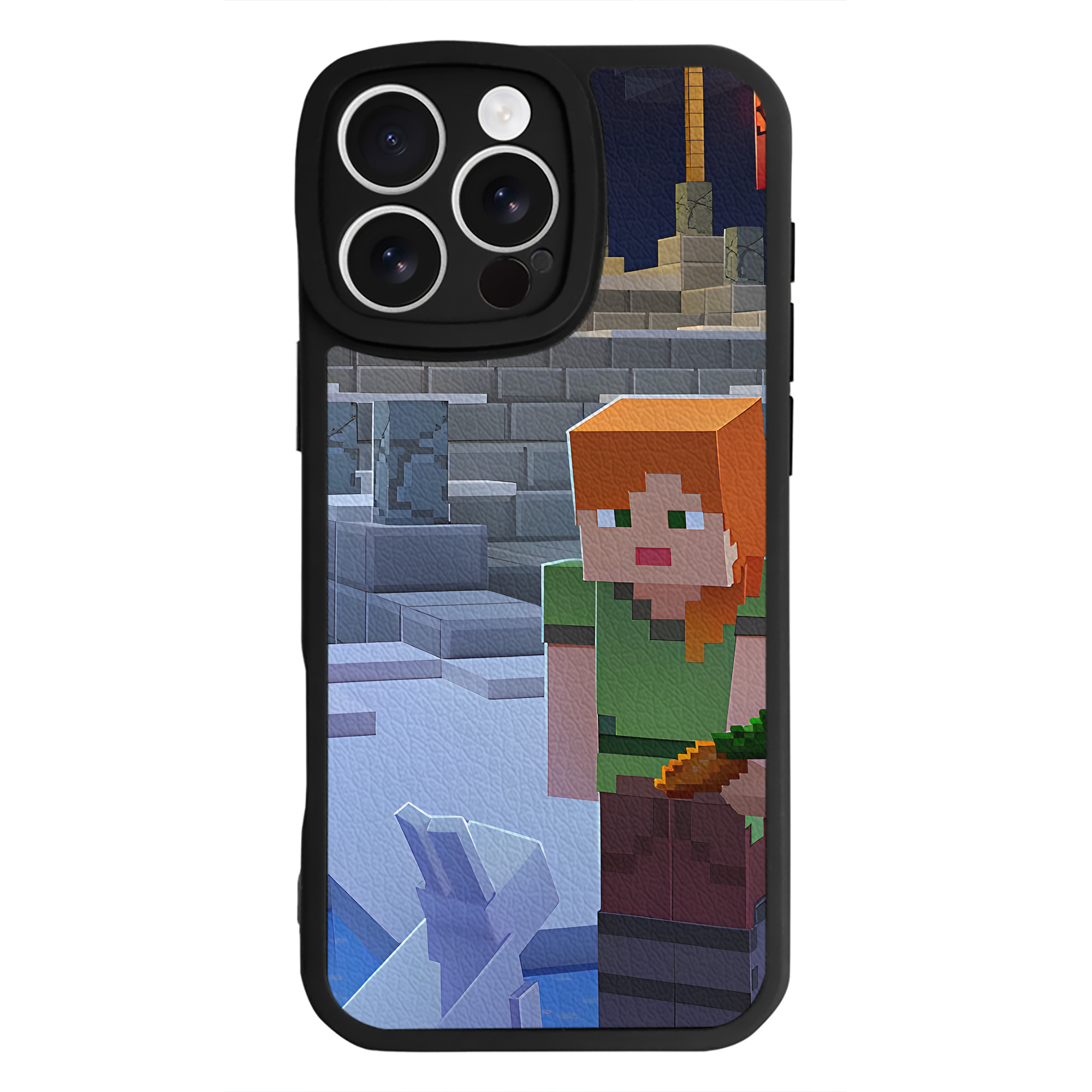 （画像用） マインクラフト ブロックの世界 Minecraft MC Block world 【iPhone 16シリーズ対応】シリコンスマホケース（レザー調） 材質：シリコン
